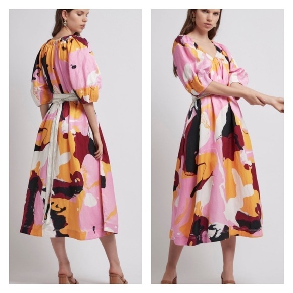 Aje Psychedelia Smocked Linen-Blend Dress
